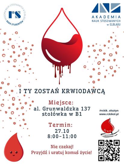 Akademia Nauk Stosowanych w Elblągu zaprasza do udziału w akcji krwiodawstwa